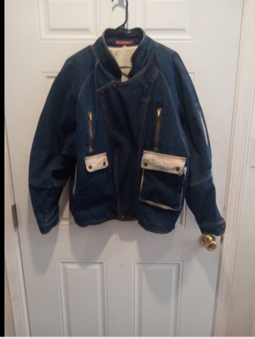 Vintage 1980's MichelPhillipe Denim and Stone Wash Leather Jacket Size L Unisex